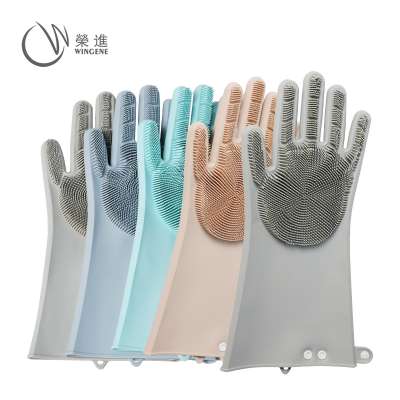 Kitchen Eco-friendly Reusable Waterproof Silicone Brush Gloves Washing Gloves